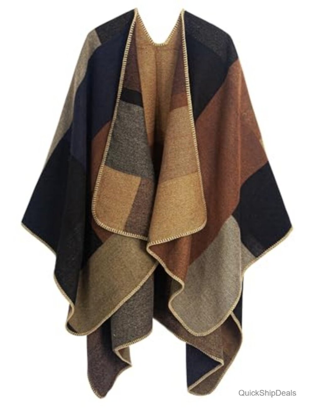 Women's Cozy Reversible Open Front Poncho Cape Shawl Wrap - One Size